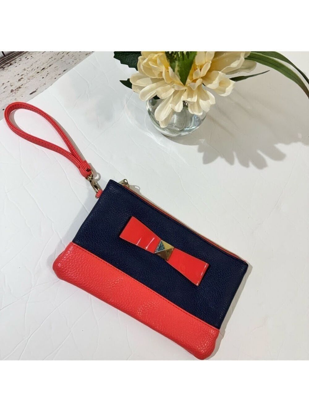 Mix No. 6 Orange and Blue Wristlet with Bow Accent